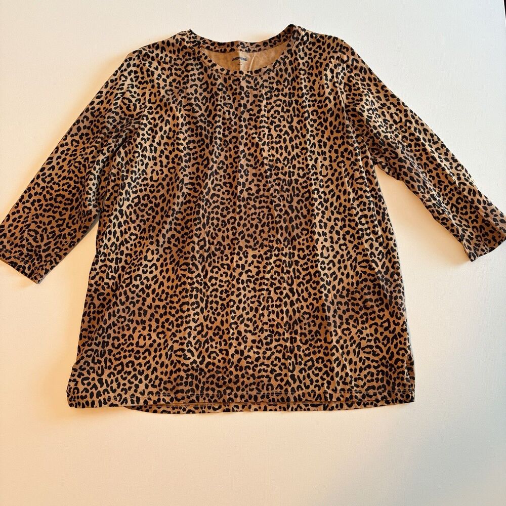 Lands’ End Women’s Cheetah Casual 3/4 Sleeve Top Large 14/16